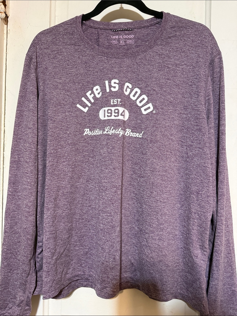 Life Is Good Women's Crewneck Sweatshirt - Heather Purple with White Logo